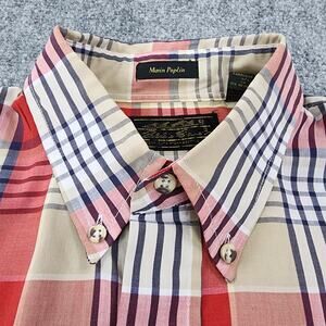 Vintage Eddie Bauer Shirt Mens Tall XL Plaid Red Beige Long Sleeve Button Down